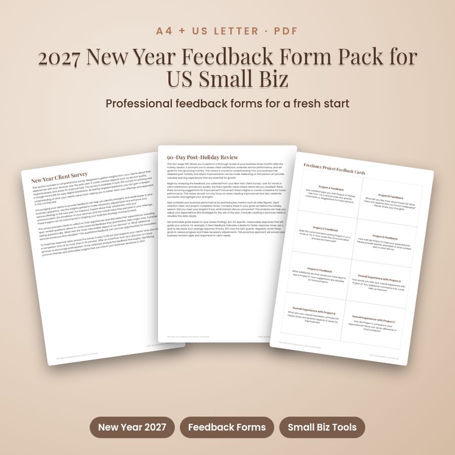 2027 New Year Feedback Form Pack for US Small Biz | Printable PDF