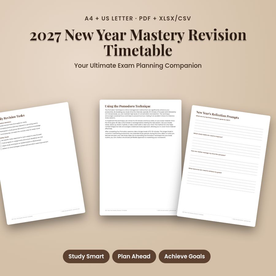 2027 New Year Mastery Revision Timetable | PDF + Excel Spreadsheet