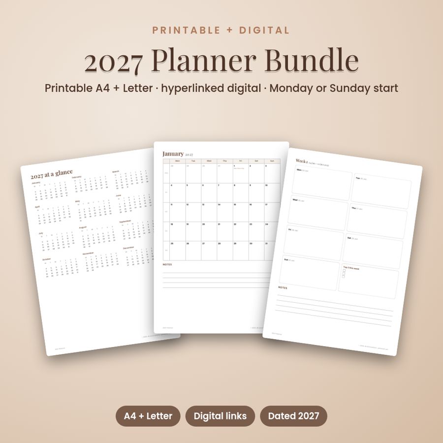 2027 Planner Bundle | Printable + Hyperlinked Digital Planner