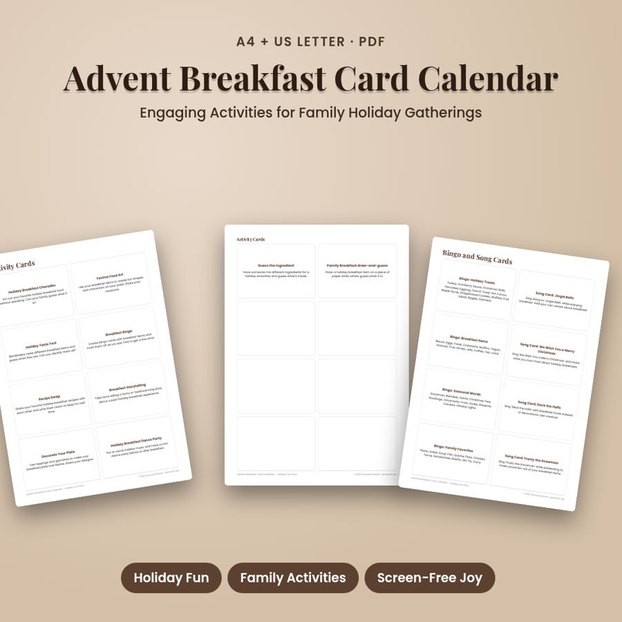 Advent Breakfast Card Calendar – Holiday Fun Pack | Printable PDF