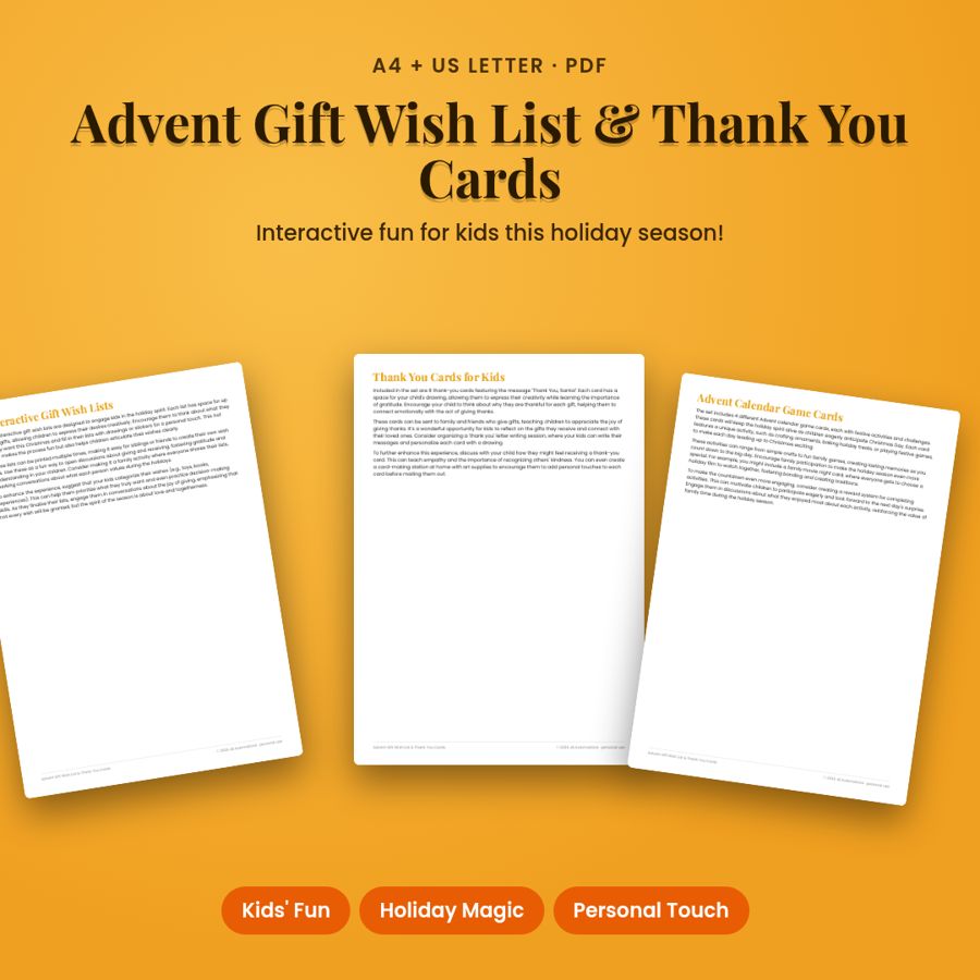 Advent Gift Wish List & Thank You Cards | Printable PDF