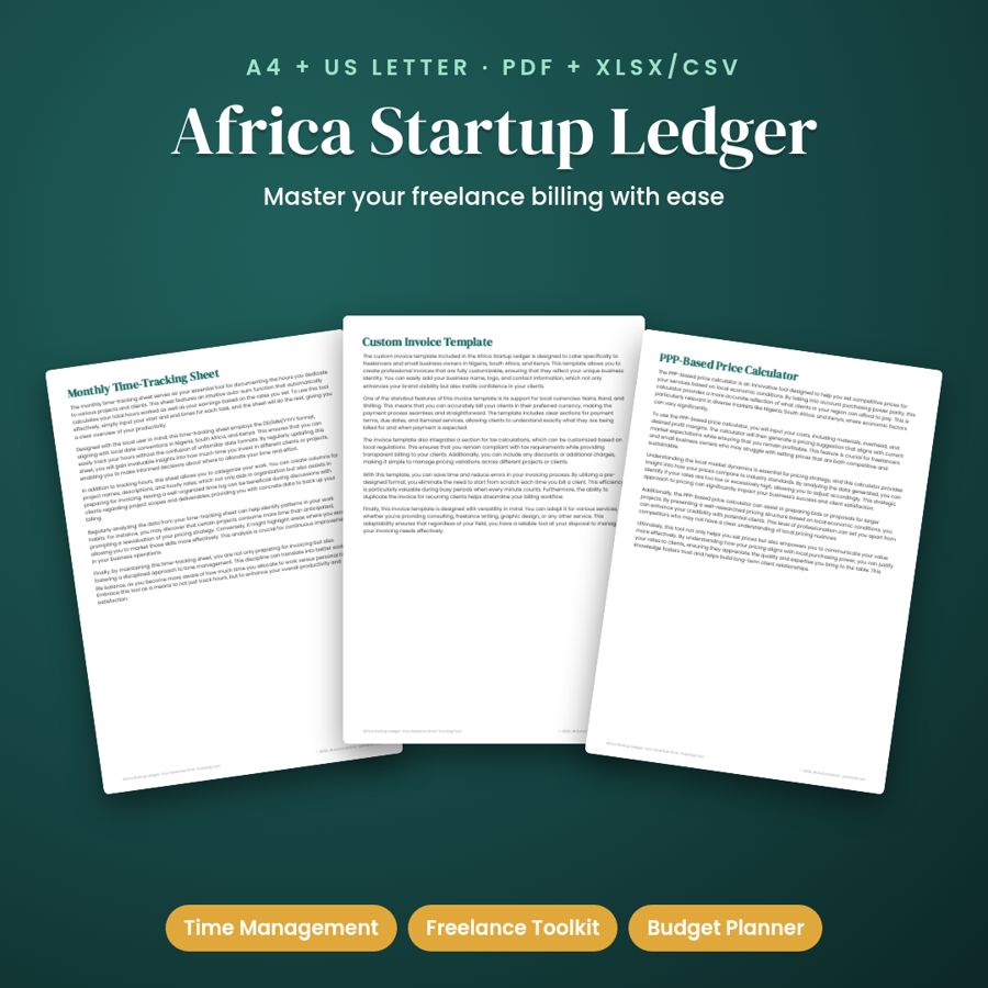 Africa Startup Ledger: Your Essential Time-Tracking Tool | PDF + Excel