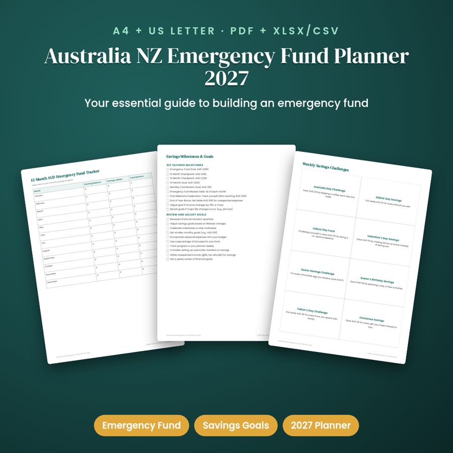 Australia NZ Emergency Fund Planner 2027 | PDF + Excel Spreadsheet