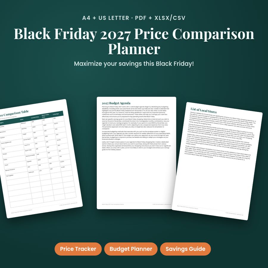 Black Friday 2027 Price Comparison Planner | PDF + Excel Spreadsheet