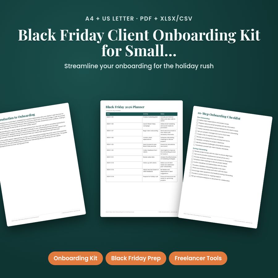 Black Friday Client Onboarding Kit for Small Businesses | PDF + Excel