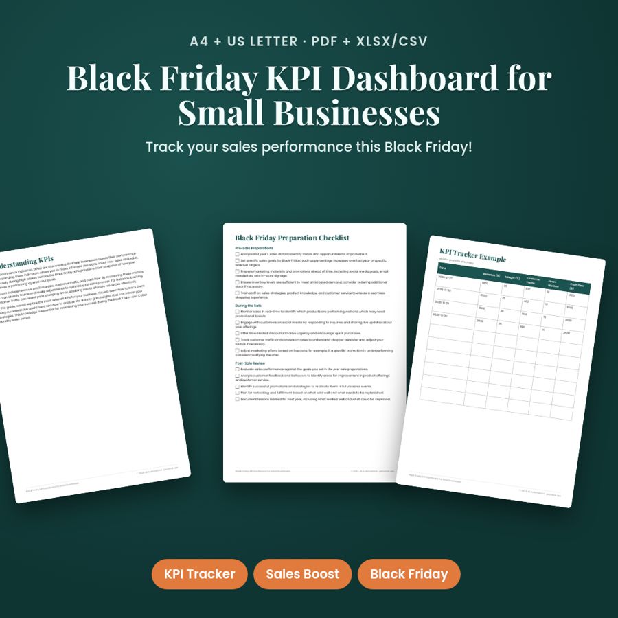 Black Friday KPI Dashboard for Small Businesses | PDF + Excel