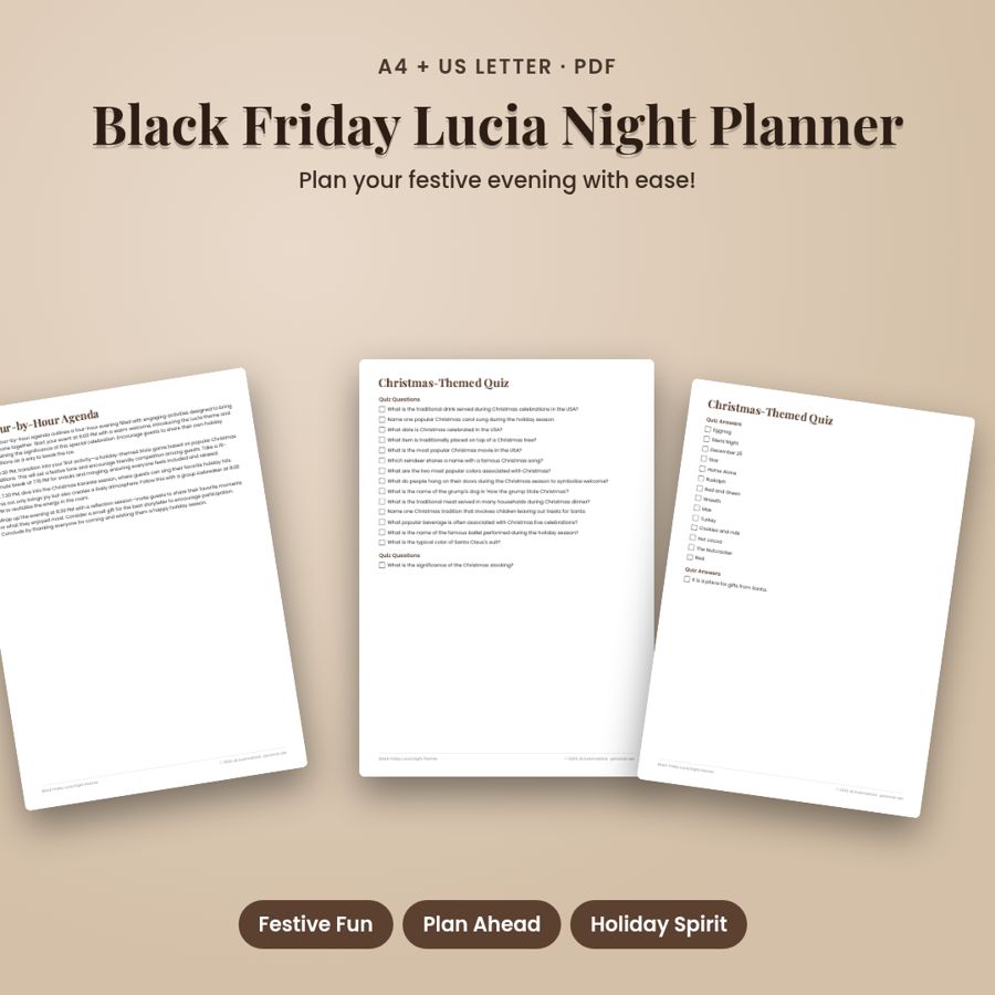 Black Friday Lucia Night Planner | Printable PDF, A4 + US Letter