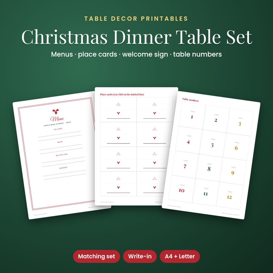Christmas Dinner Table Printables | Menus, Place Cards & Signs