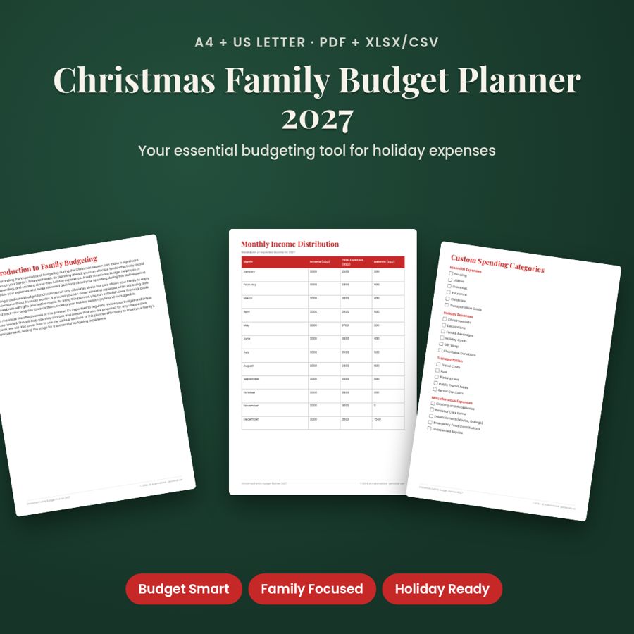 Christmas Family Budget Planner 2027 | Printable PDF + Excel Template