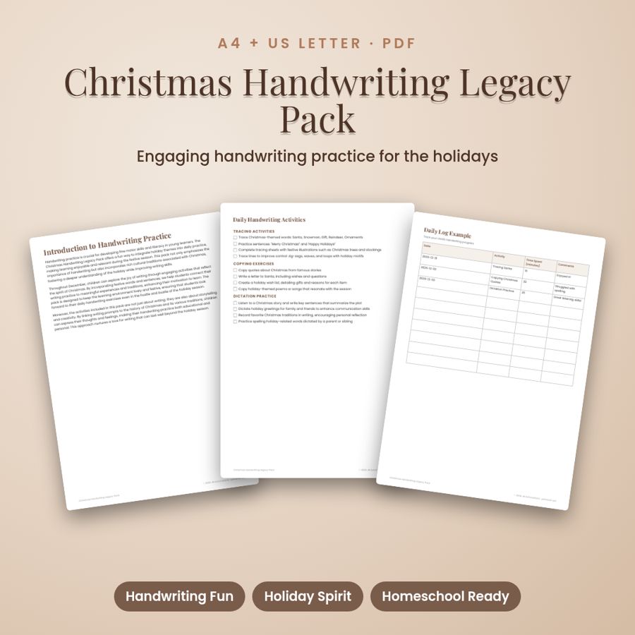 Christmas Handwriting Legacy Pack | Printable PDF, A4 + US Letter