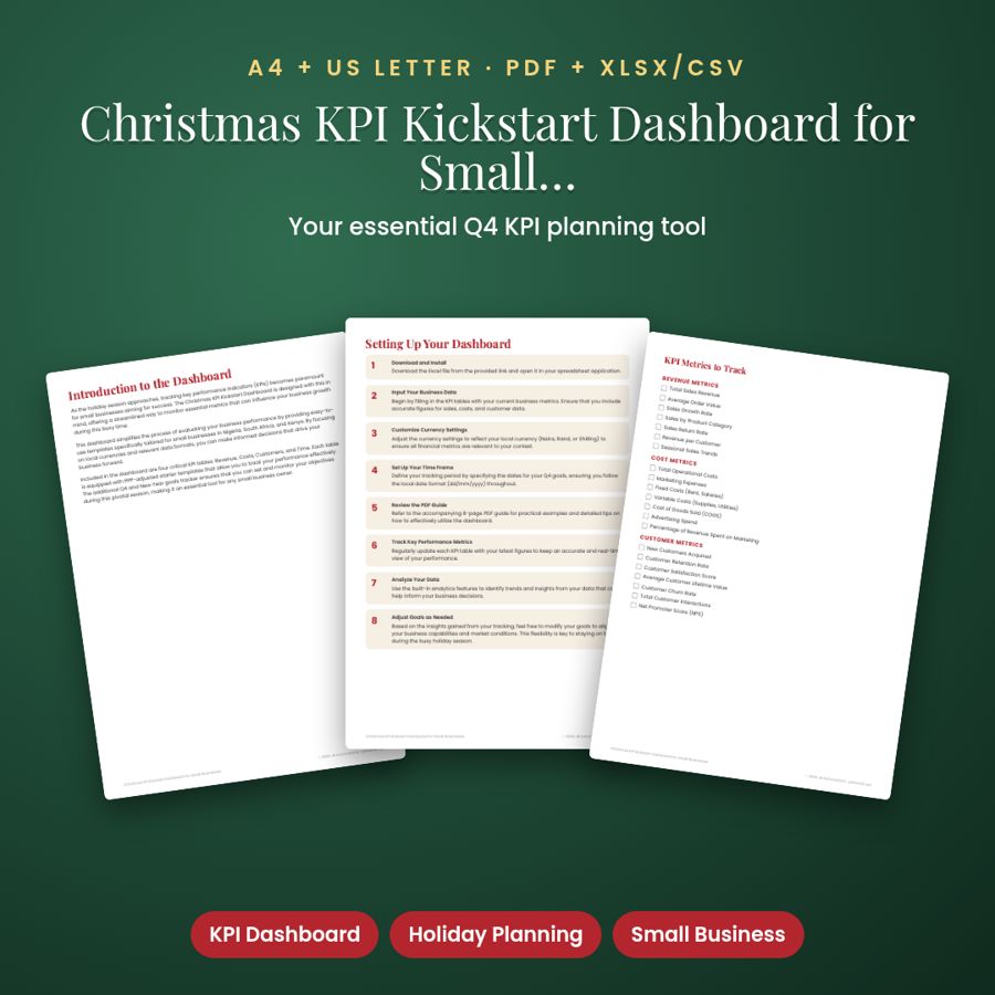 Christmas KPI Kickstart Dashboard for Small Businesses | PDF + Excel