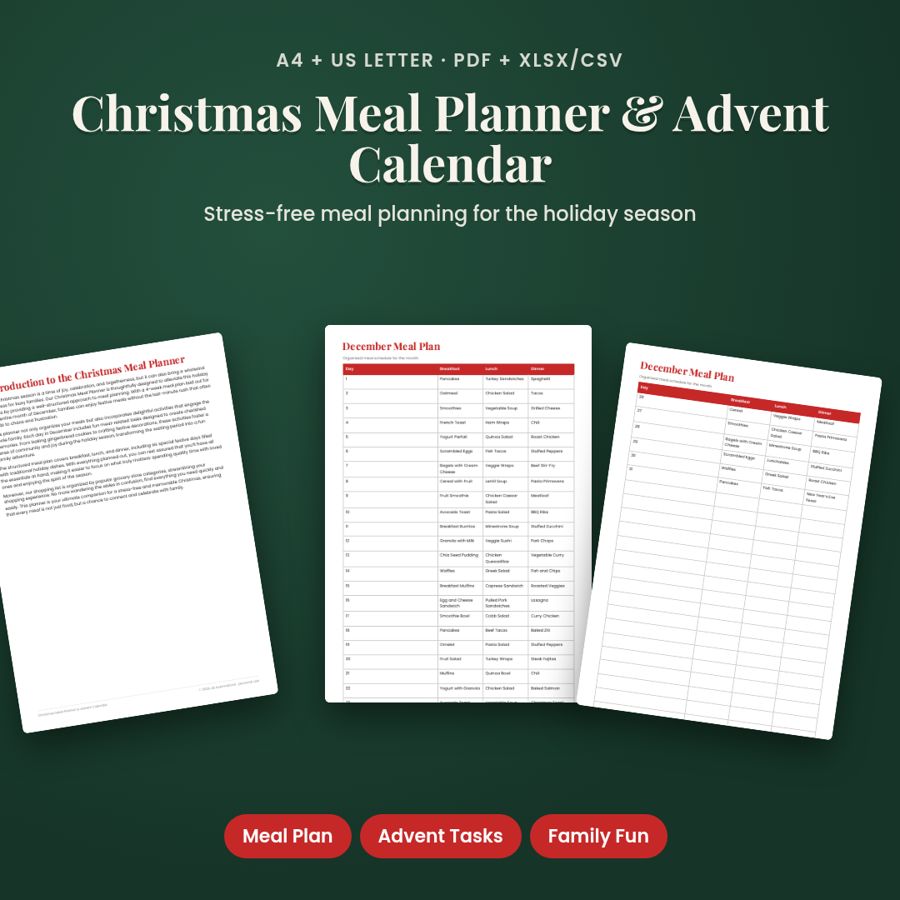 Christmas Meal Planner & Advent Calendar | PDF + Excel Spreadsheet