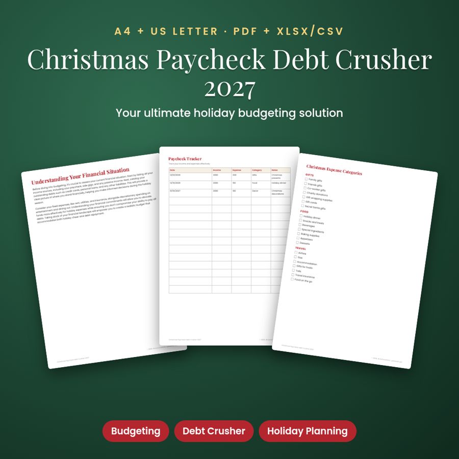 Christmas Paycheck Debt Crusher 2027 | Printable PDF + Excel Template