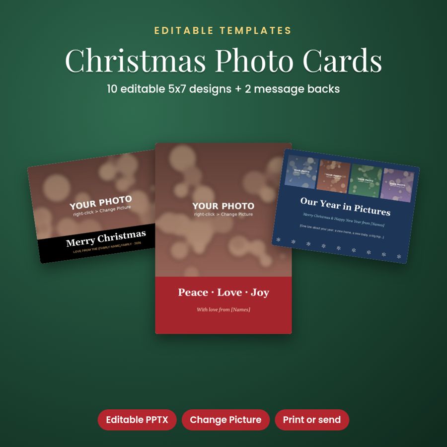 Christmas Photo Card Templates | 10 Editable 5x7 Designs
