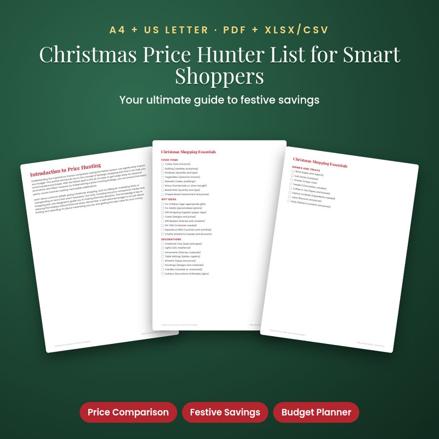 Christmas Price Hunter List for Smart Shoppers | PDF + Excel