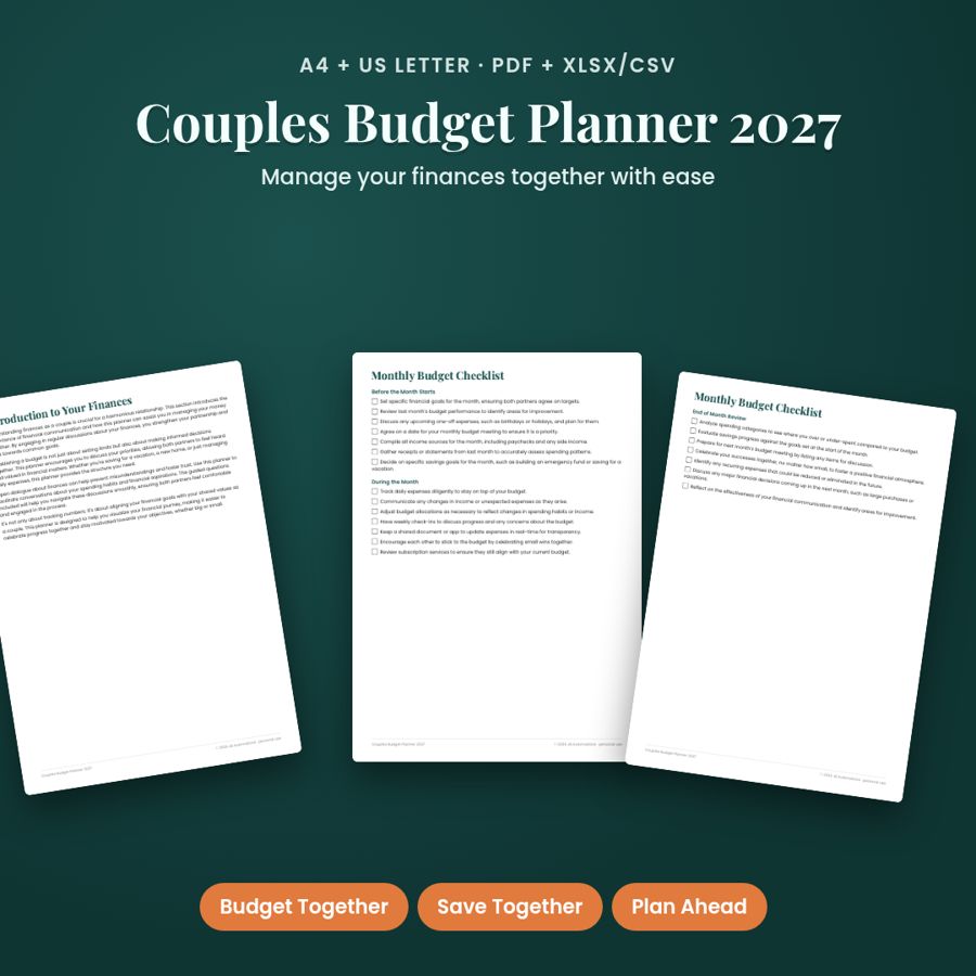 Couples Budget Planner 2027 | Printable PDF + Excel Template