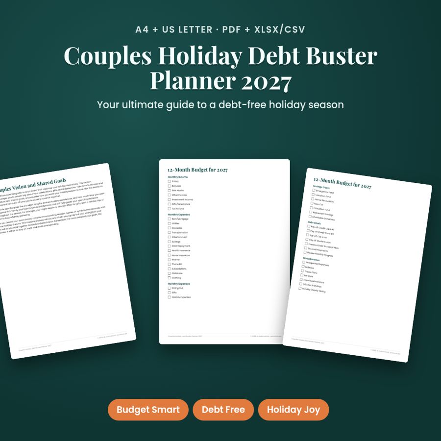 Couples Holiday Debt Buster Planner 2027 | PDF + Excel Spreadsheet