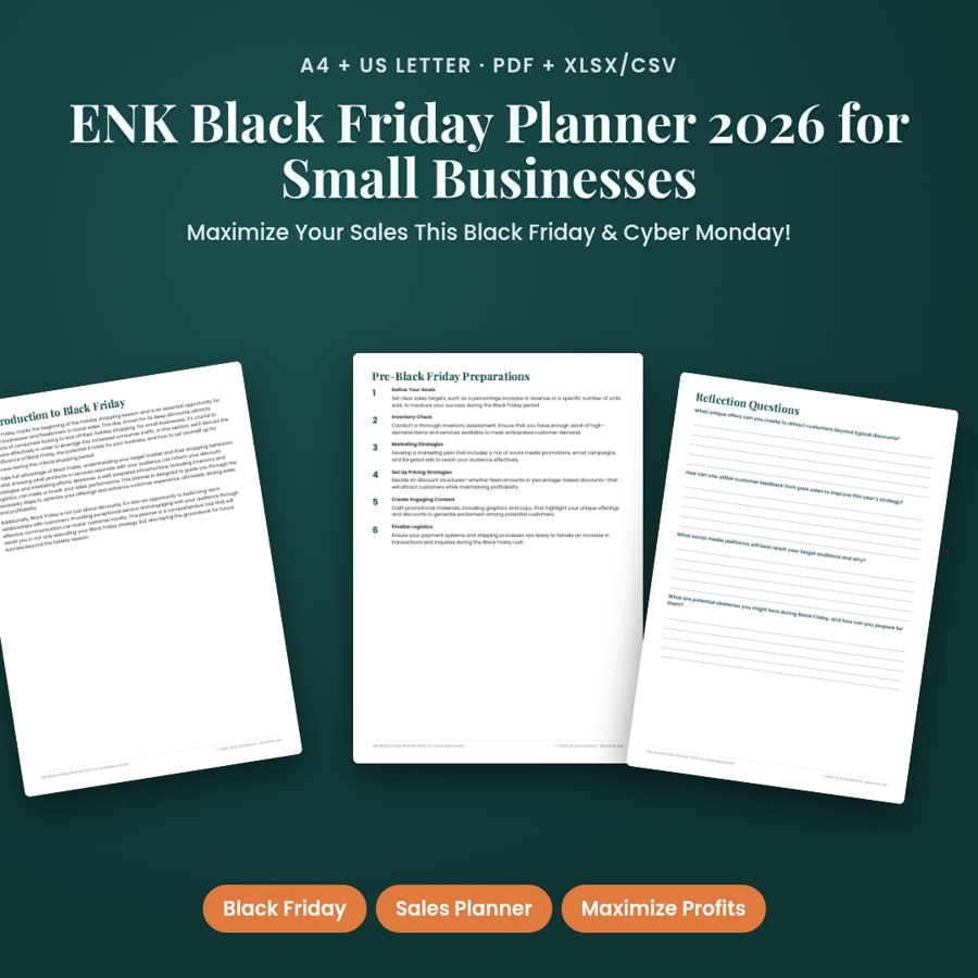 ENK Black Friday Planner 2026 for Small Businesses | PDF + Excel