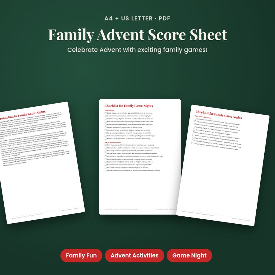 Family Advent Score Sheet – Fun Holiday Game Pack for Families