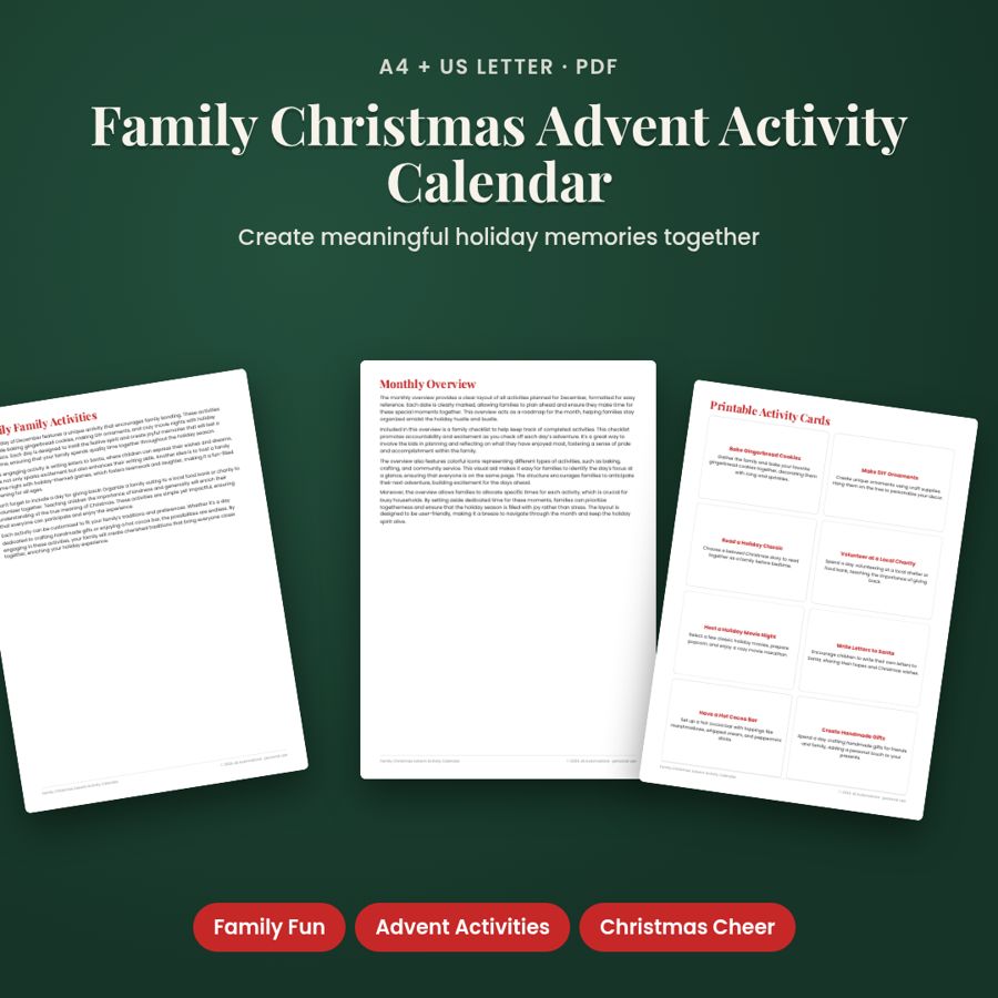 Family Christmas Advent Activity Calendar | Printable PDF