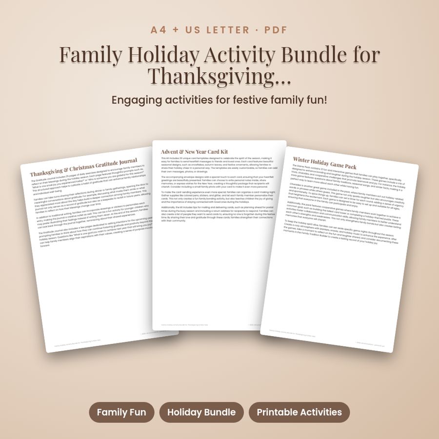 Family Holiday Activity Bundle for Thanksgiving to New Year