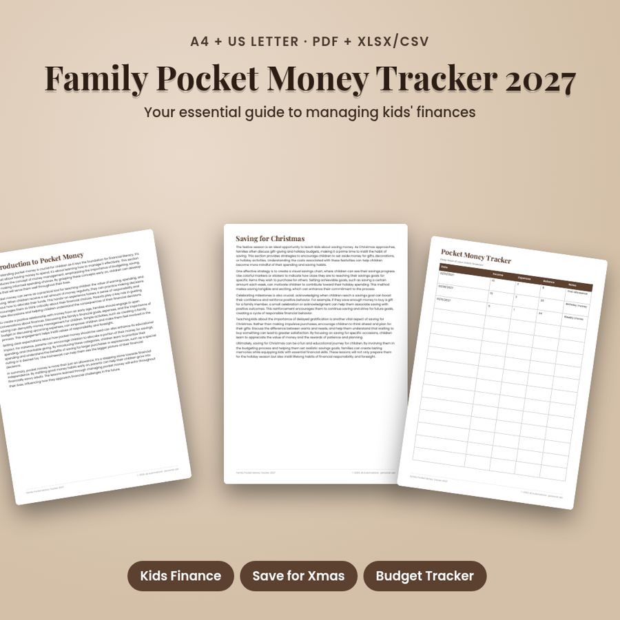 Family Pocket Money Tracker 2027 | PDF + Excel Templates