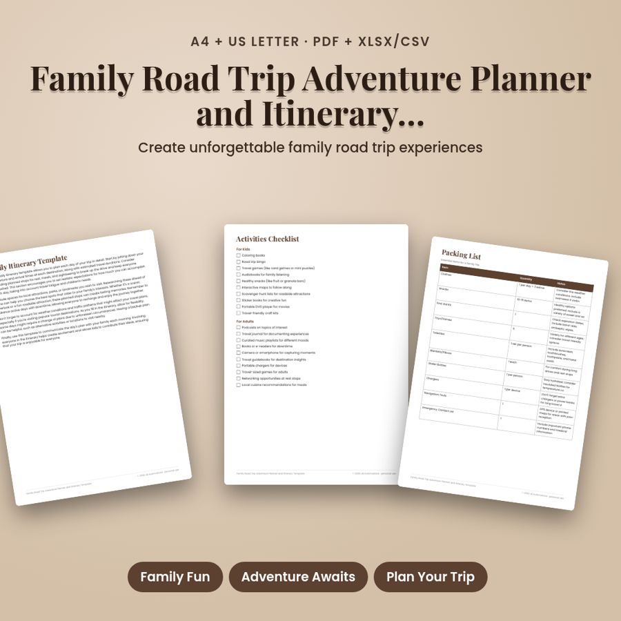 Family Road Trip Adventure Planner and Itinerary Template