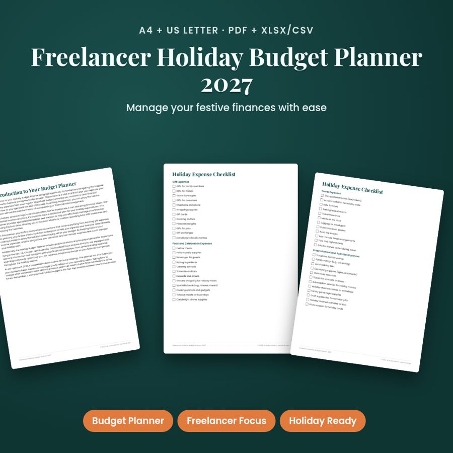 Freelancer Holiday Budget Planner 2027 | PDF + Spreadsheet