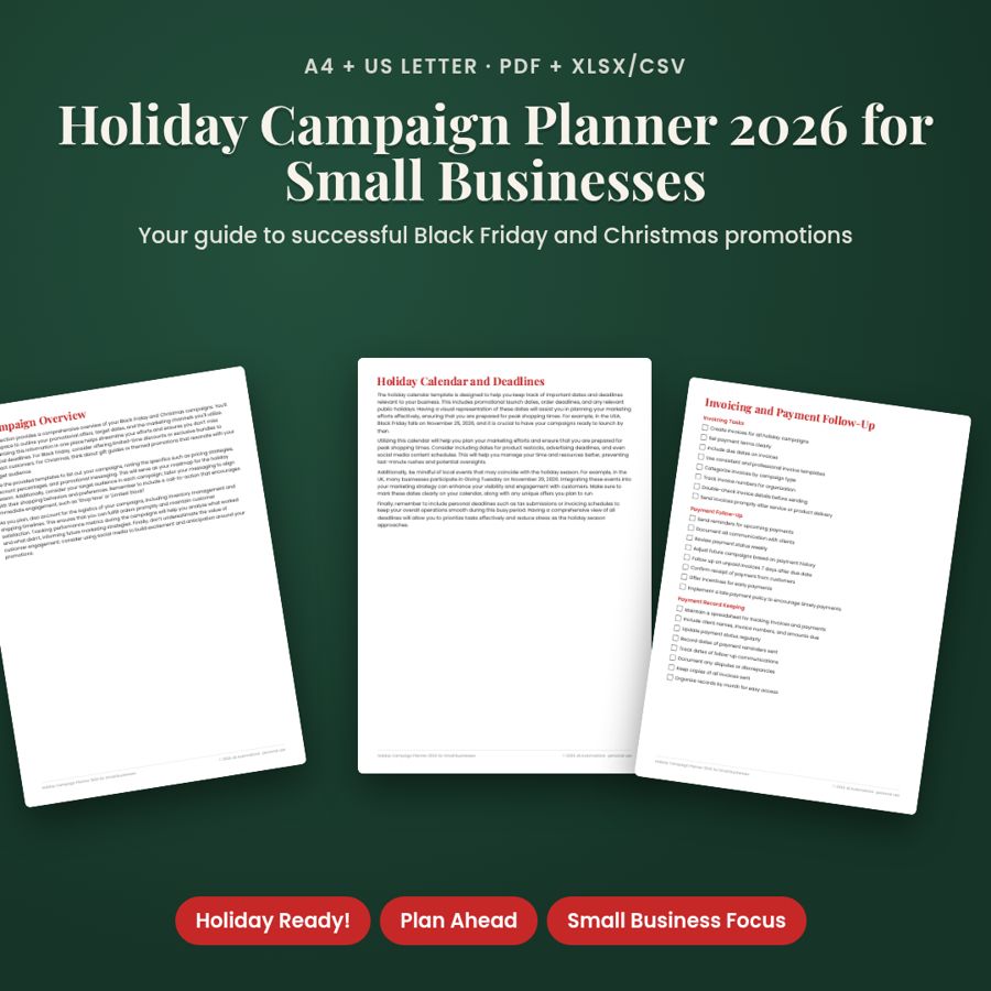 Holiday Campaign Planner 2026 for Small Businesses | PDF + Excel