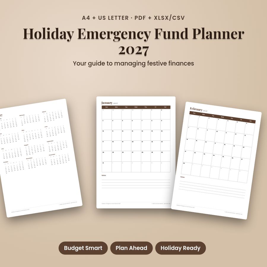 Holiday Emergency Fund Planner 2027 | Printable PDF + Excel Template