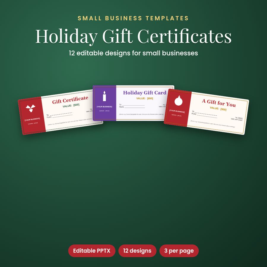 Holiday Gift Certificate Templates | 12 Editable Designs for Shops