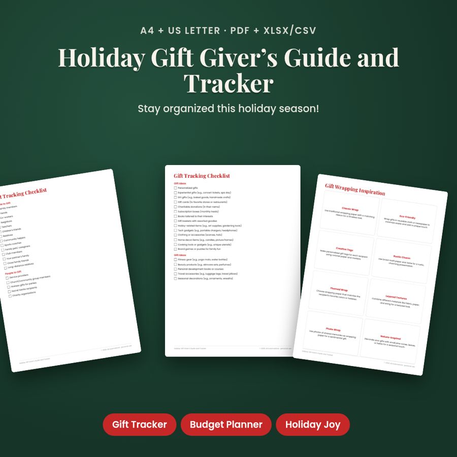 Holiday Gift Giver’s Guide and Tracker | PDF + Excel Spreadsheet