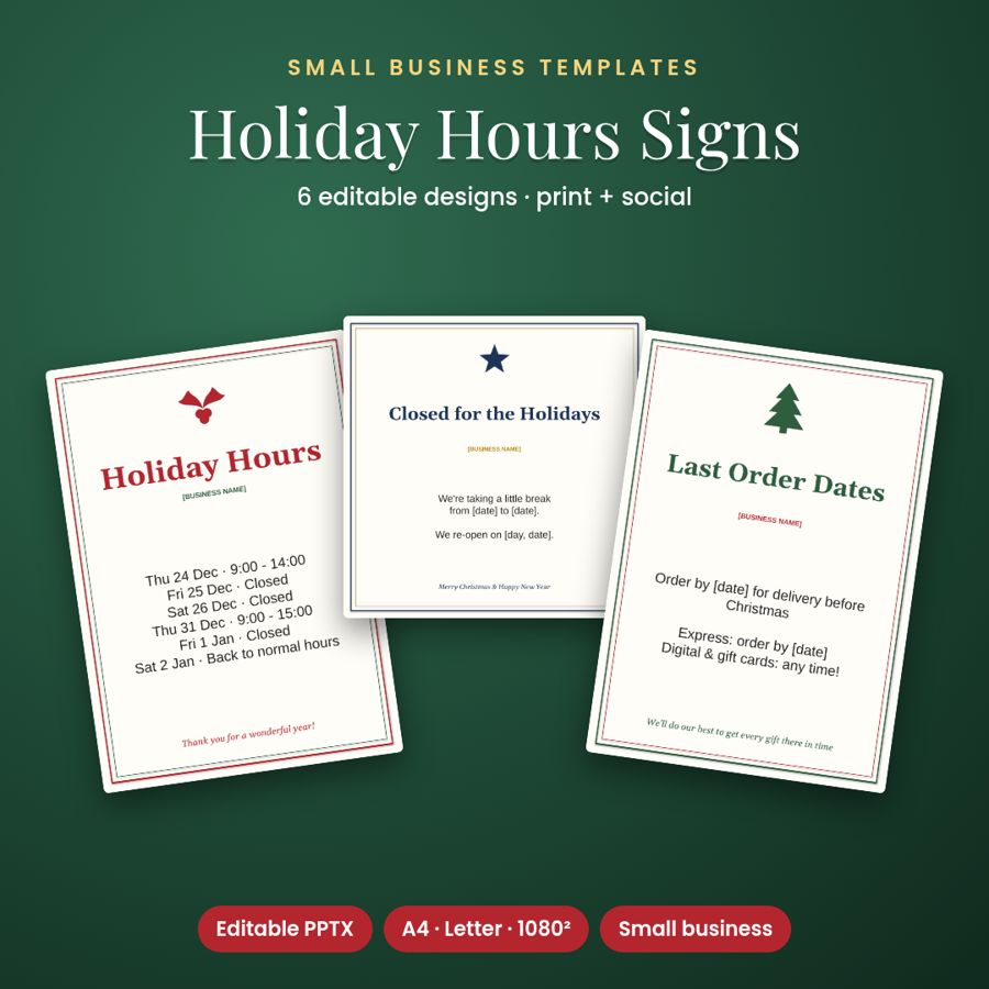Holiday Hours Sign Templates | Shipping Deadline Signs for Shops