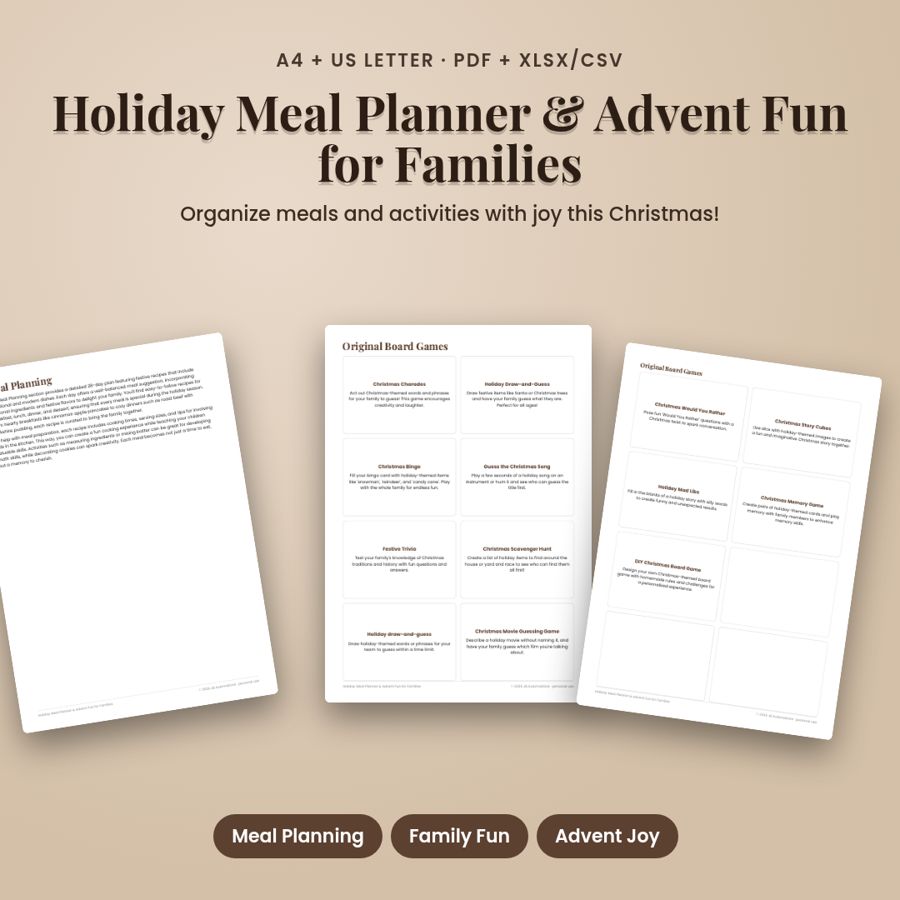 Holiday Meal Planner & Advent Fun for Families | PDF + Excel