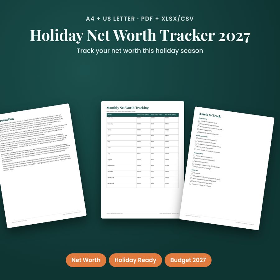 Holiday Net Worth Tracker 2027 | Printable PDF + Excel Template