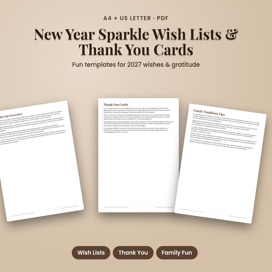 New Year Sparkle Wish Lists & Thank You Cards | Printable PDF