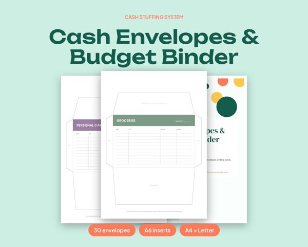Cash Envelopes & Budget Binder – 30 printable cash envelopes plus A6 trackers for the cash stuffing system