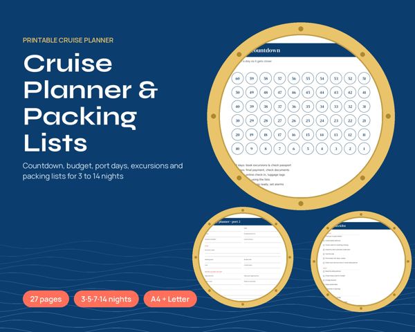 Cruise Planner & Packing Lists – Countdown, budget, port days, excursions and packing lists for 3 to 14 nights