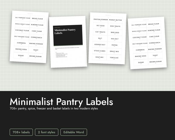 Minimalist Pantry Labels – 708+ pantry, spice, freezer and basket labels in two modern styles