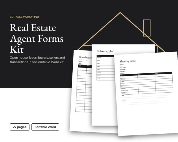 Real Estate Agent Forms Kit – Open house, leads, buyers, sellers and transactions in one editable Word kit