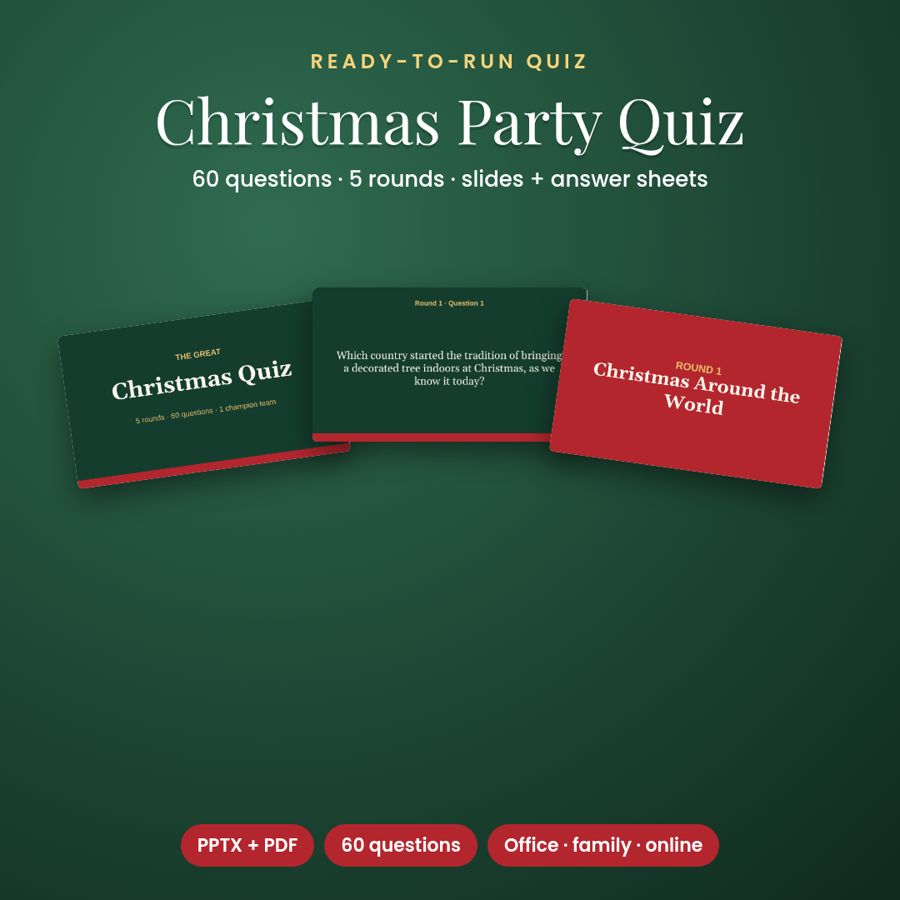 Office Christmas Party Quiz | 60 Questions, Slides + Answer Sheets