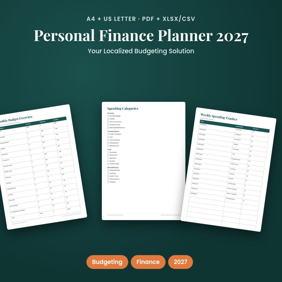 Personal Finance Planner 2027 | Budget Management PDF + XLSX