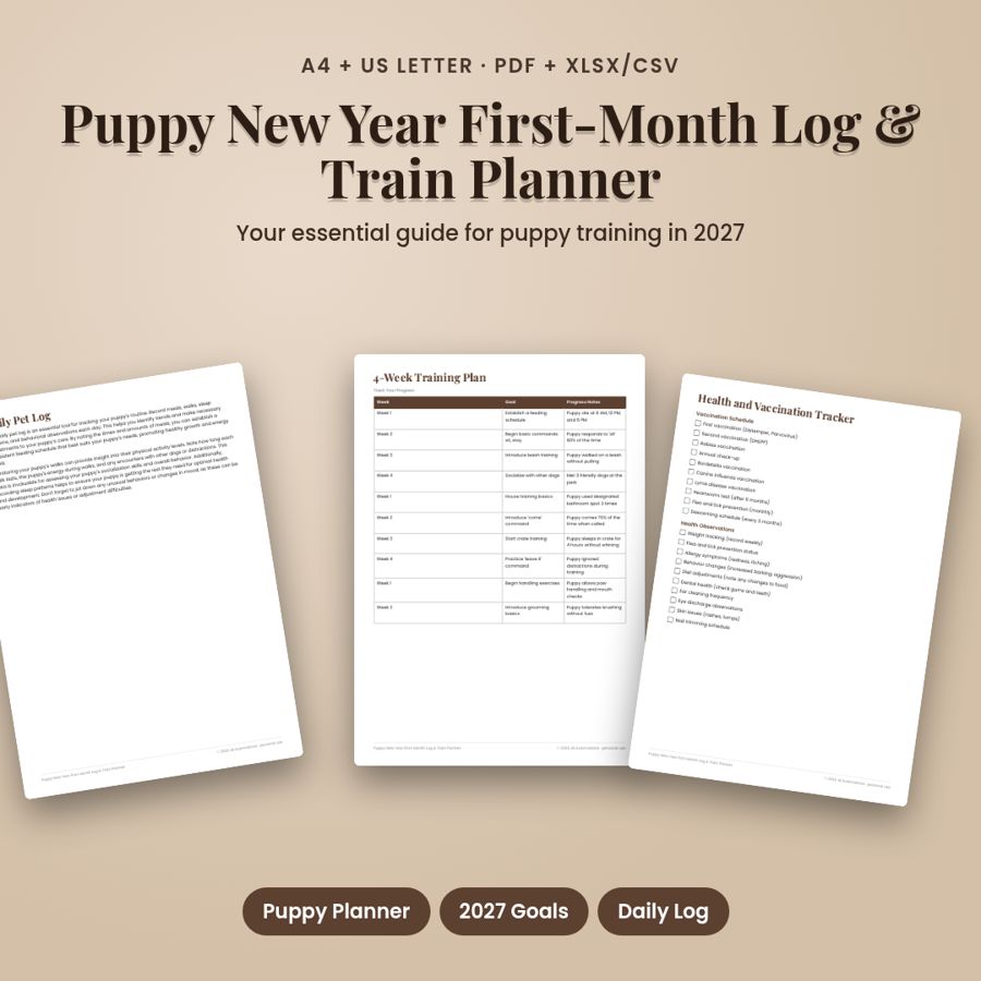 Puppy New Year First-Month Log & Train Planner | PDF + Excel