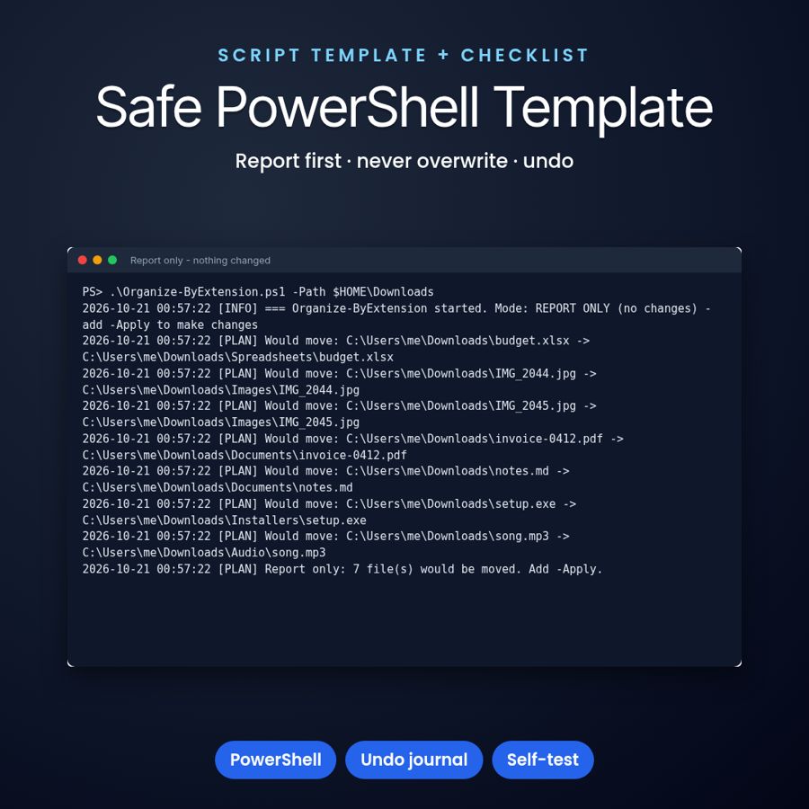 Safe PowerShell Script Template | Report-First, Undo Journal
