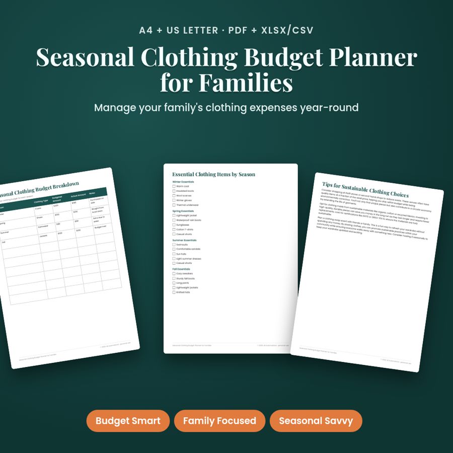 Seasonal Clothing Budget Planner for Families | PDF + Excel