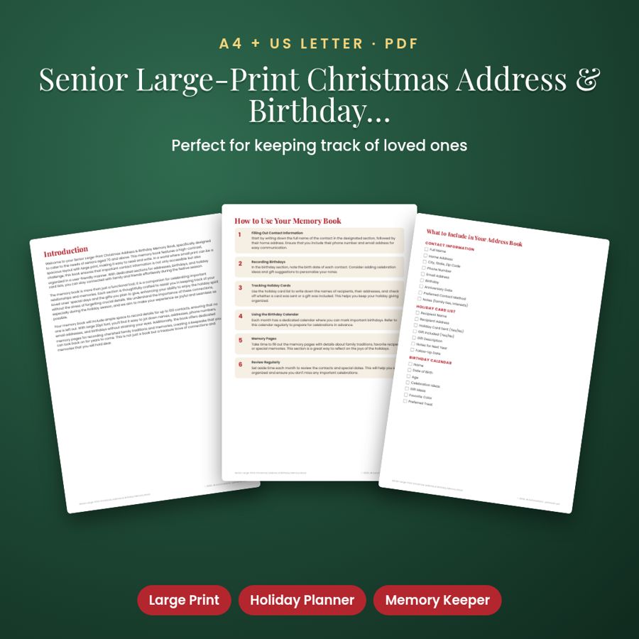 Senior Large-Print Christmas Address & Birthday Memory Book