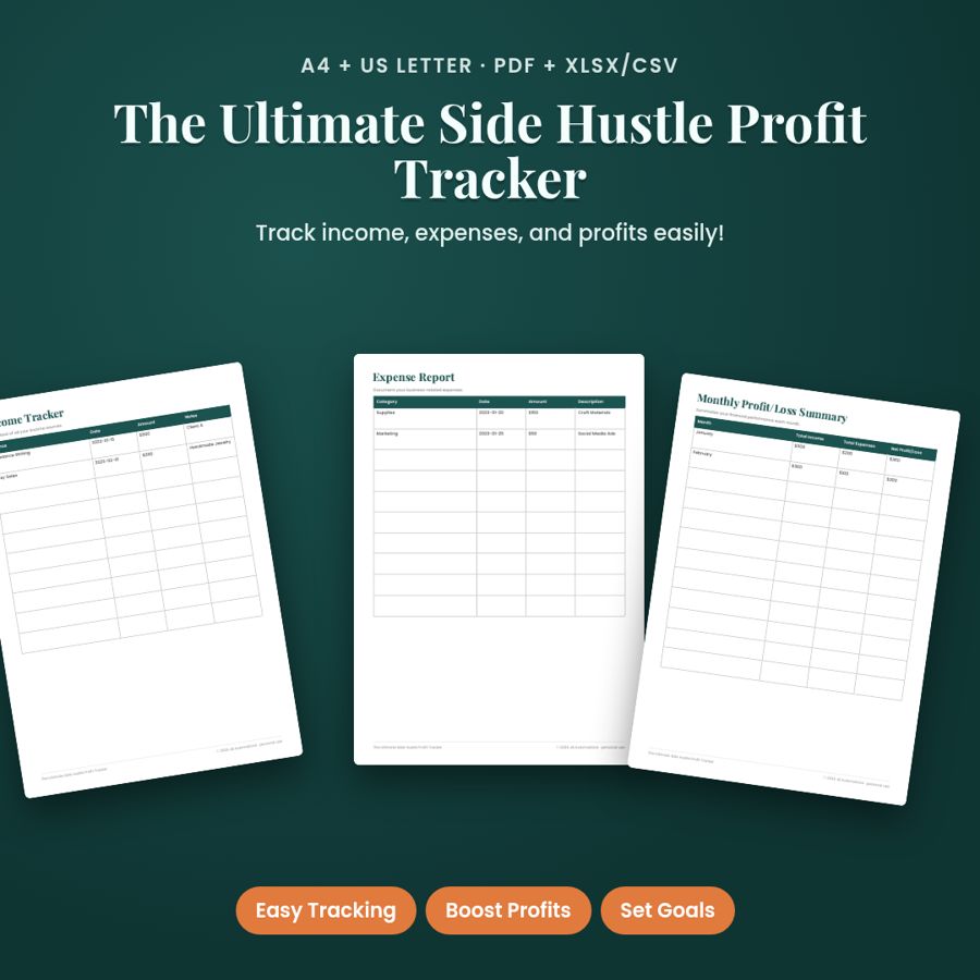 Side Hustle Profit Tracker | Income & Expense Spreadsheet + PDF