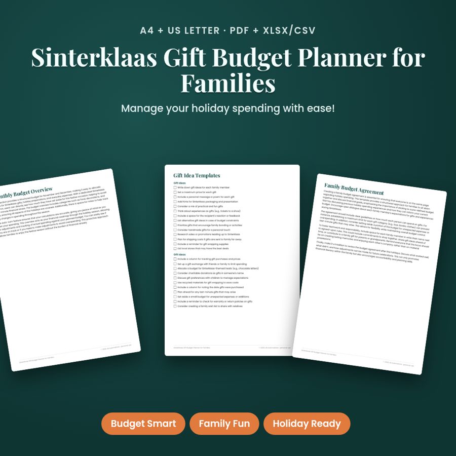 Sinterklaas Gift Budget Planner for Families | PDF + Excel Spreadsheet