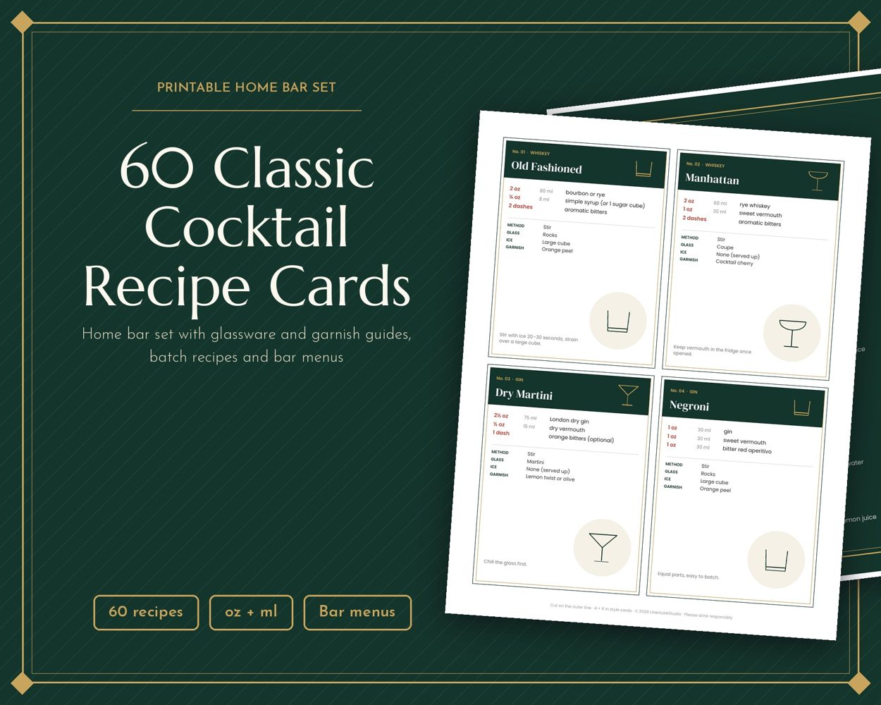 60 Classic Cocktail Recipe Cards – cover