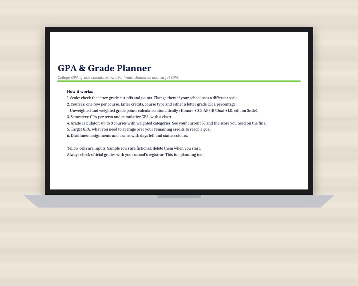 GPA & Grade Planner Spreadsheet – preview 4